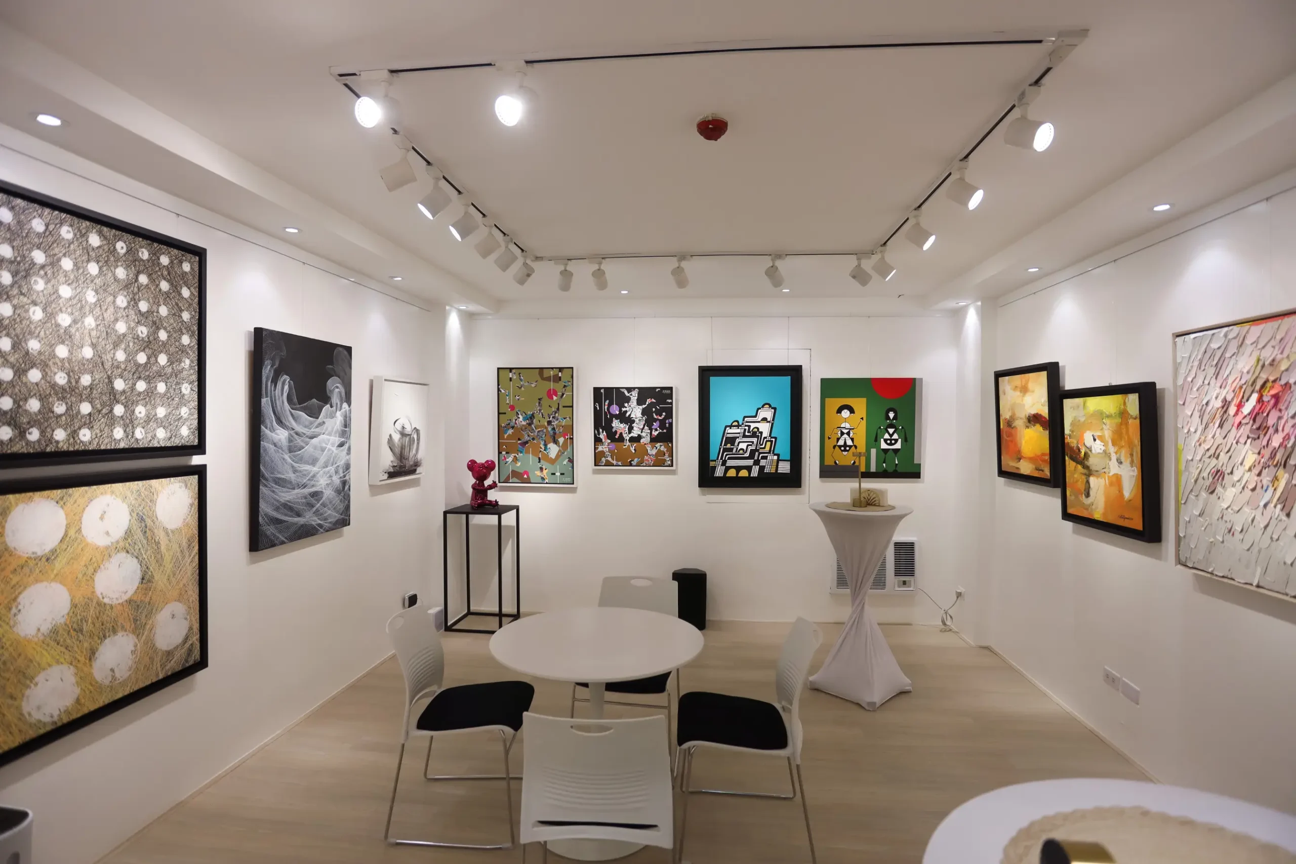 Some of the artworks featured in "CONTINUUM," the anniversary exhibit of M Galerie.