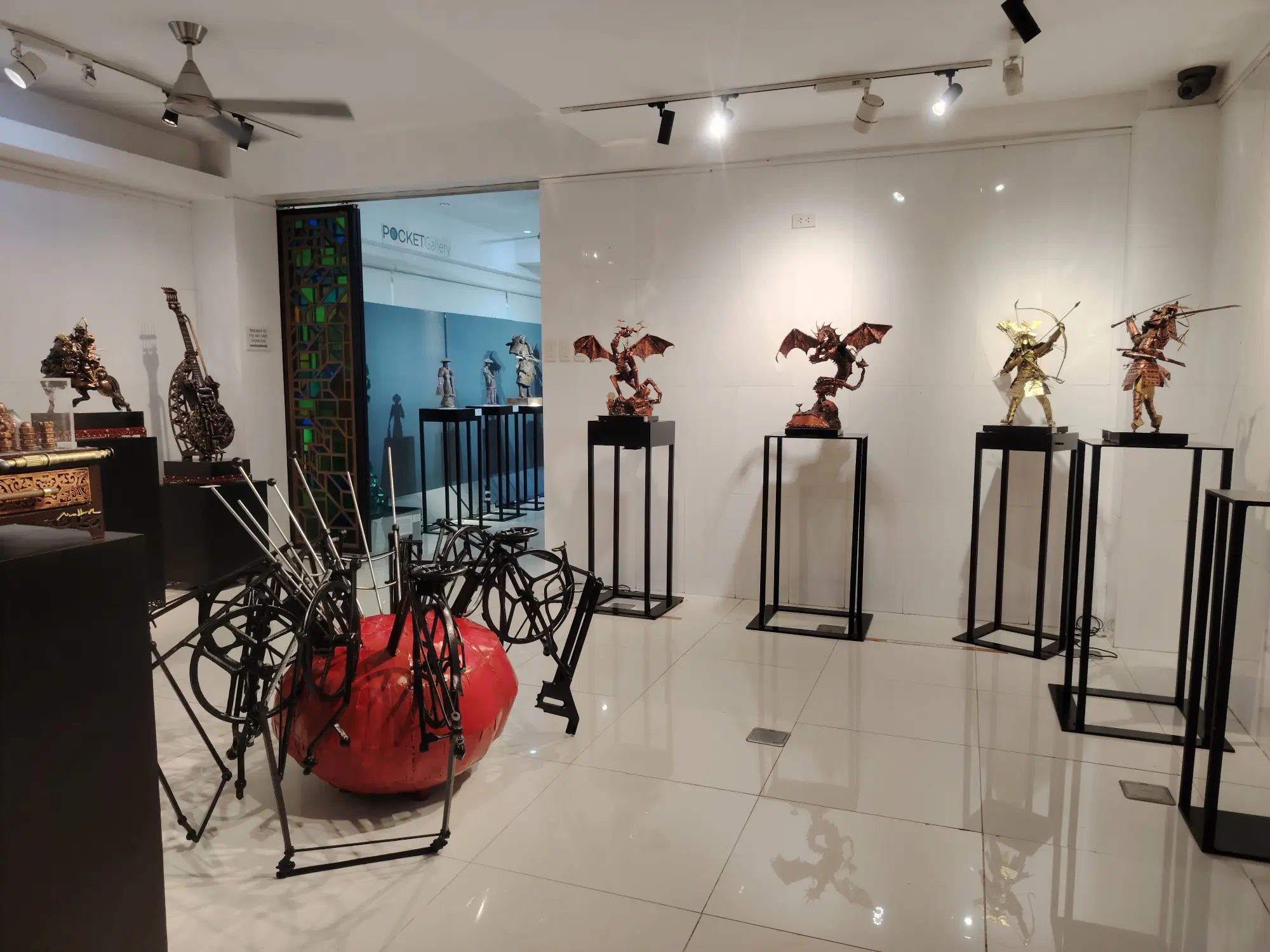 A view of some of the works featured in the Museo Orlina exhibit "Eskultura IV: Steampunk."