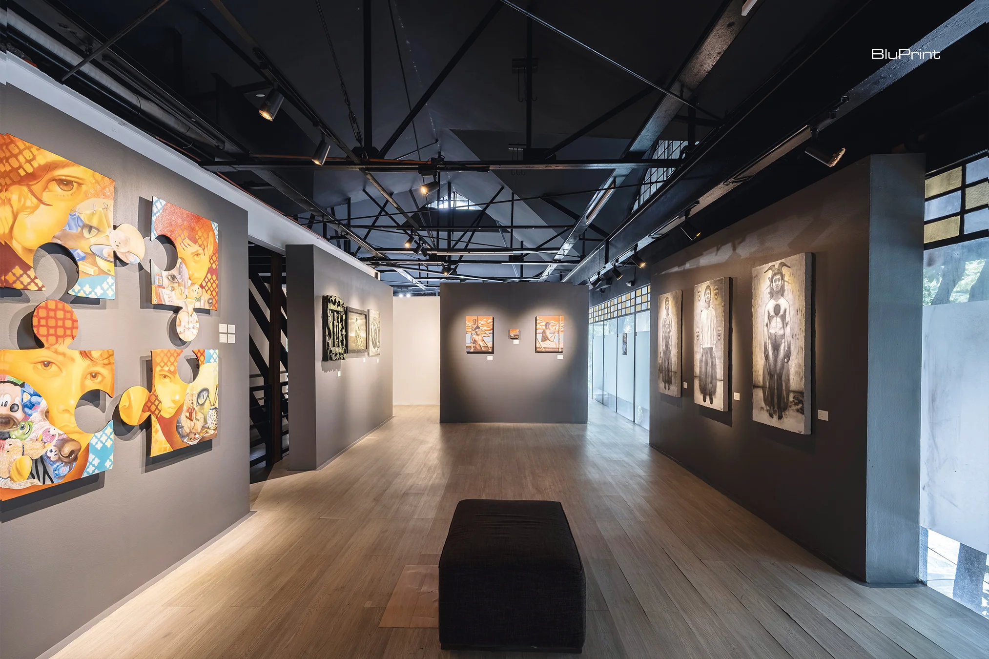 Gravity Art Space has a large, unique layout that allows for multiple exhibits to coexist within a single space.