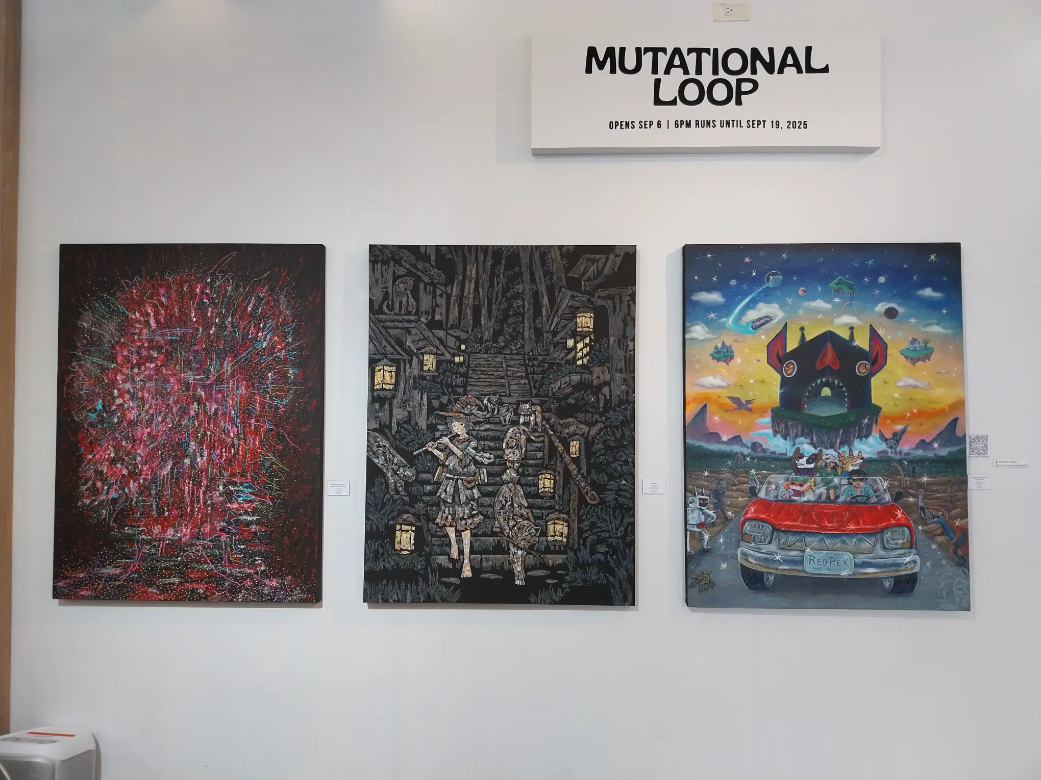 Three artworks featured in "Mutational Loop" at Kapitolyo Art Space.
